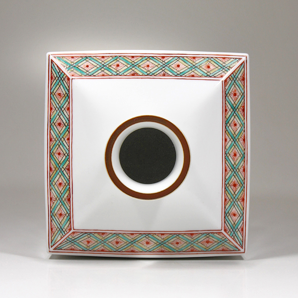 人間国宝 十四代 酒井田柿右衛門 『濁手草花文角瓶』 共箱 - 瀧屋美術