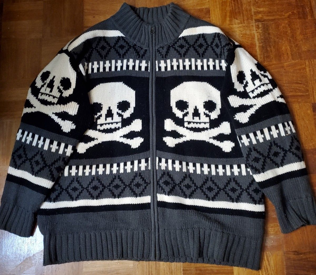 ヴィンテージ カウチンセーター スカル 骸骨 ドクロ 髑髏 ジップアップ