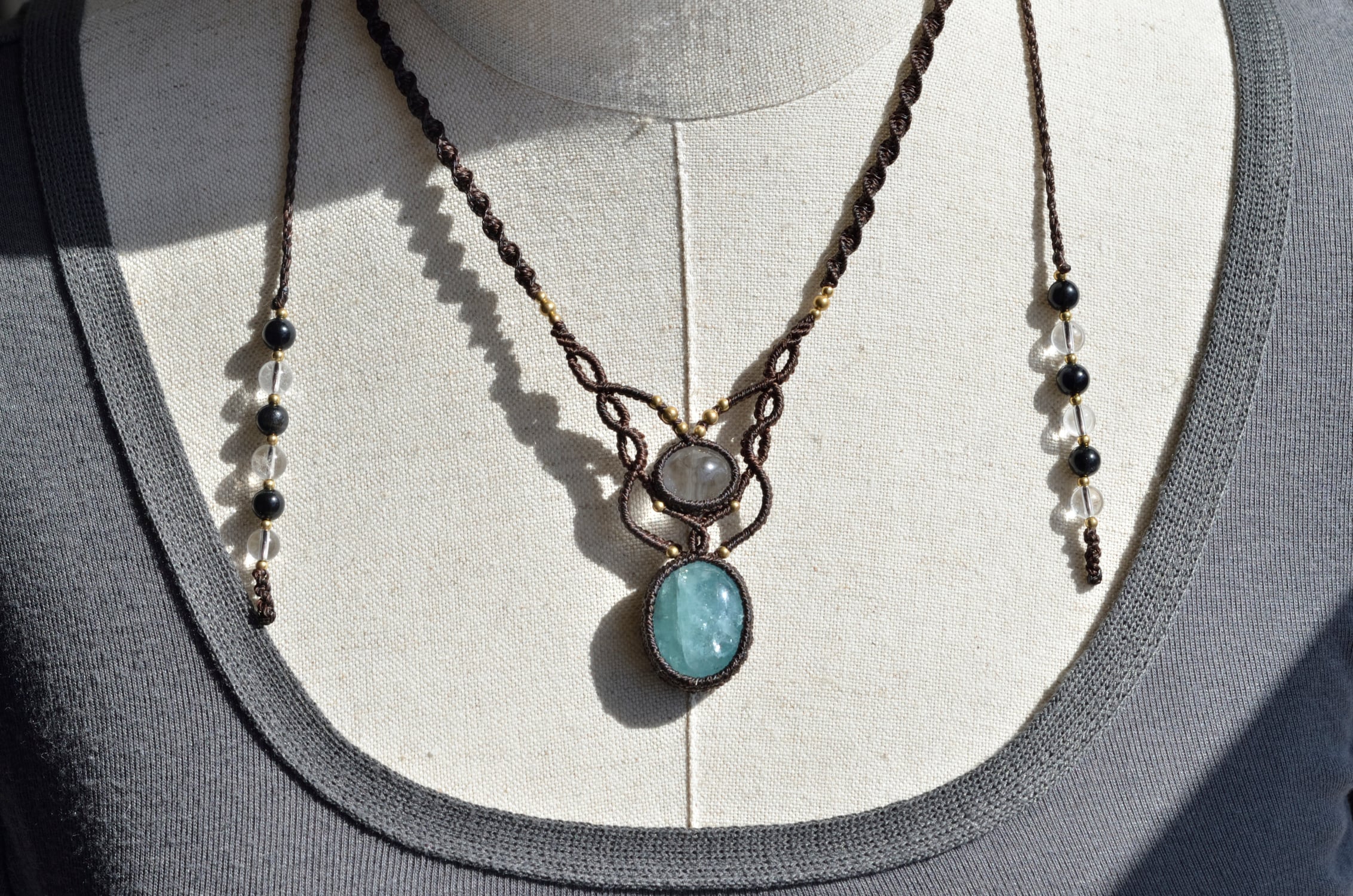 アクアマリン＆ヒマラヤ水晶 マクラメ編みネックレス | Purnima