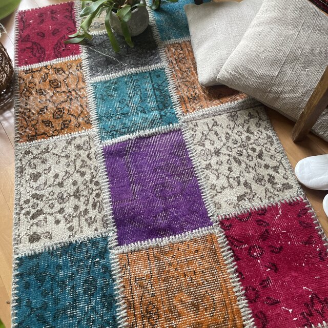 sale】 71×120 パッチワーク 手縫い レア オーバーダイ トルコ