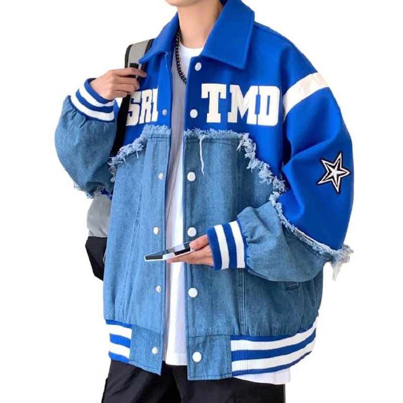 スタジャン 青 デニム切替スポーティジャケット 青|スタジャン専門通販