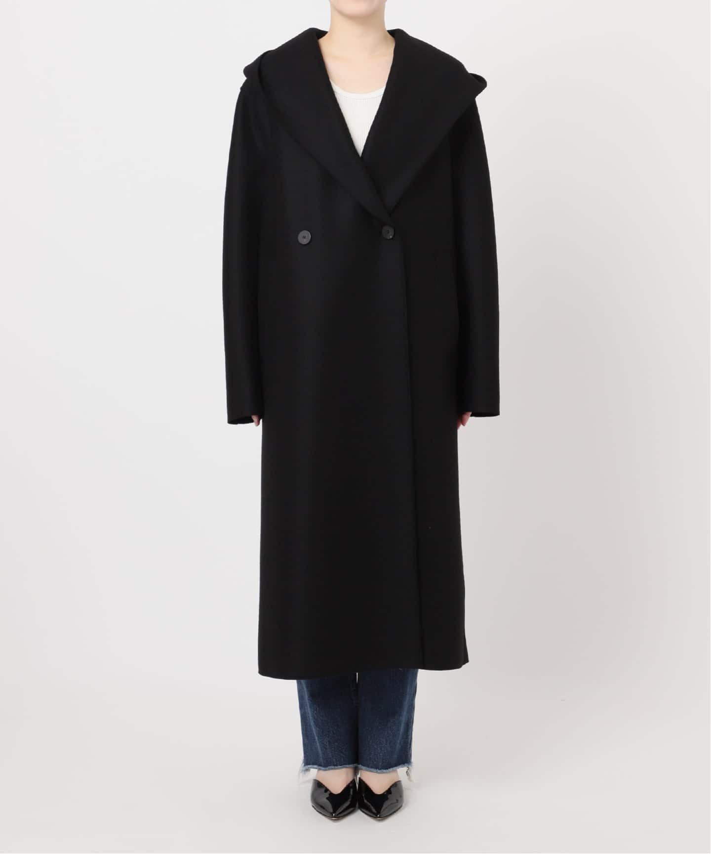 別注【HARRIS WHARF LONDON】Women hooded coat pressed woo：コート