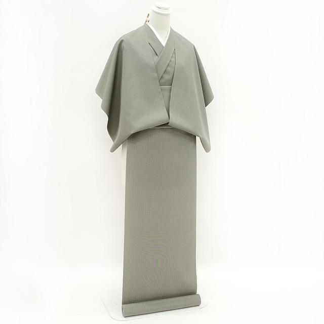 御召 着物 着尺 反物 お召 十日町 根啓織物 正絹 花冠 グレー 細縞 袷