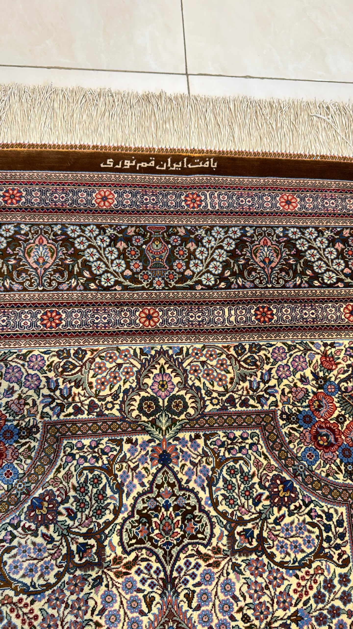 Y3134 高級ペルシャ クム産 シルク100% 手織り絨毯 80×122㎝ Y3134