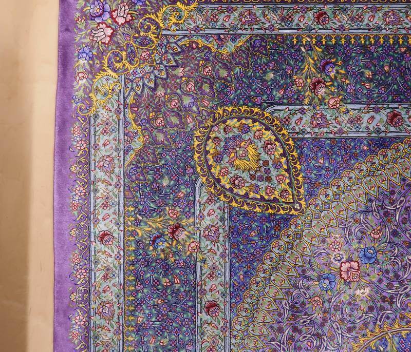 高級ペルシャ絨毯クム産シルク100％ ジャムシーディ工房 207×134cm（FL