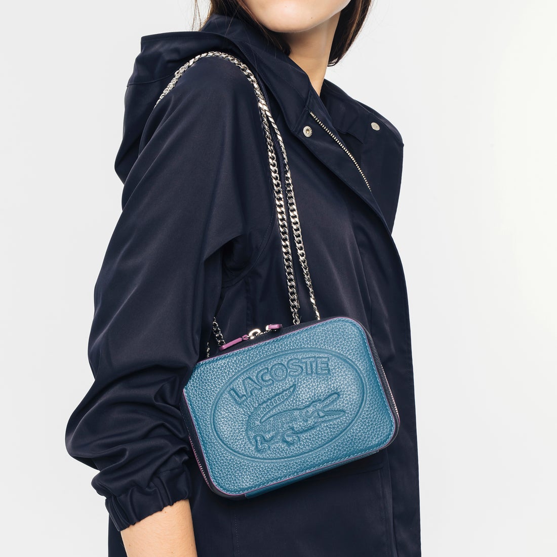 ラコステ LACOSTE CROCO CREW メタルチェーン配色レザーバッグ