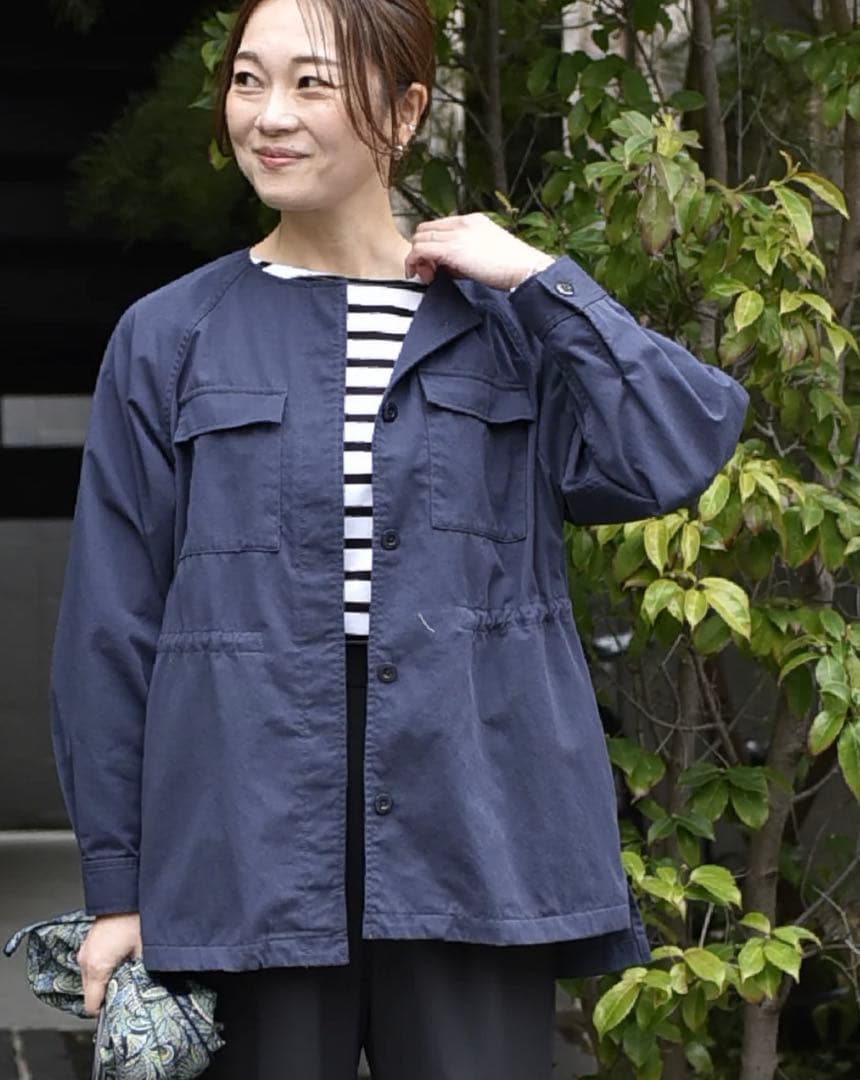 our ツイル素材のサファリジャケット　ネイビー ツイル素材のサファリジャケット – OURHOME