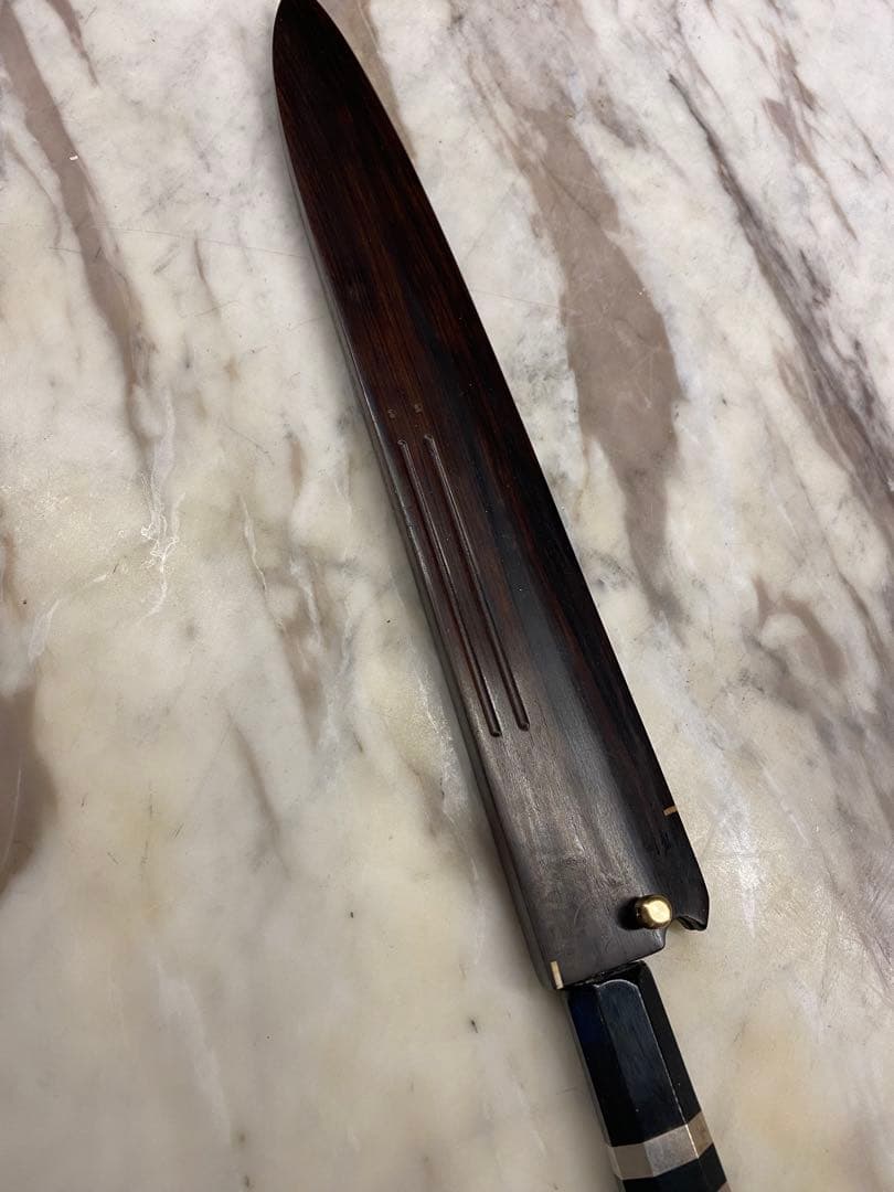 柳刃包丁 30cm 波紋模様 木製ハンドル　本焼き　純銀黒檀柄 柳刃包丁 30cm 波紋模様 木製ハンドル 本焼き 純銀黒檀柄 - メルカリ