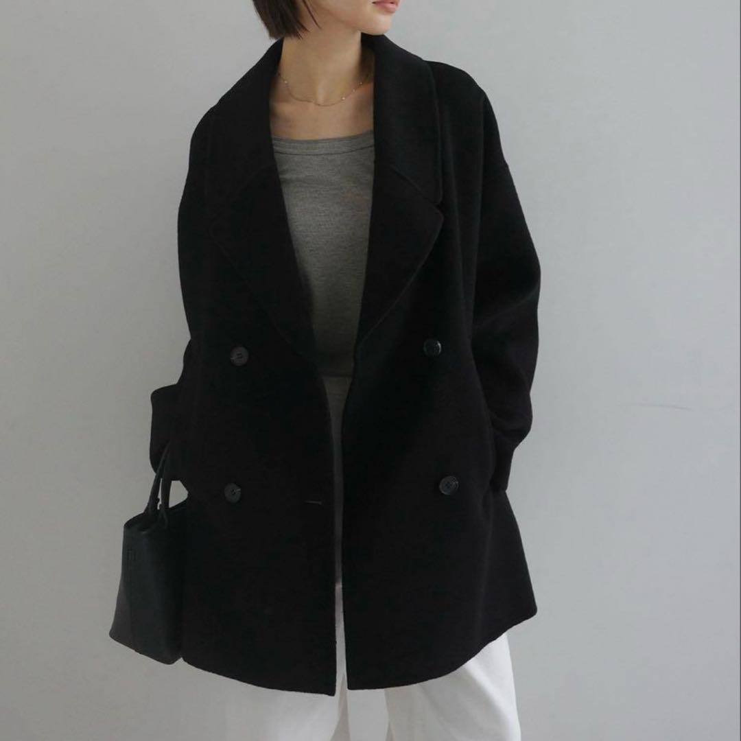 10%off中♡evernavy リバーPコート ダブルブレスト M 黒　極美品 evernavy エバーネイビー リバー[品番：AZ000004439]｜andme