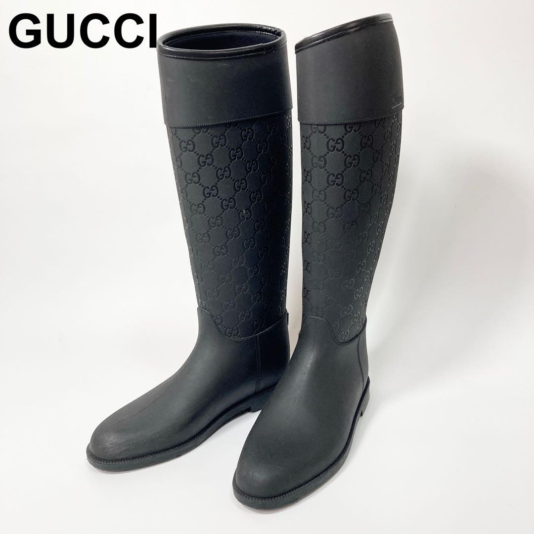 GUCCI グッチ レインブーツ GG柄 36 23cm ブラック GUCCI グッチ GG柄 レインブーツ ブラック398456｜Yahoo!フリマ（旧