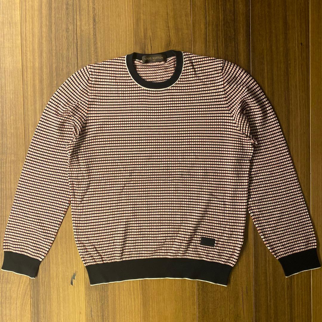 値下げ　VUITTON メンズ　ニット　セーター　L シルク　ボーダー　赤 4103424J0023_s1_a002.jpg