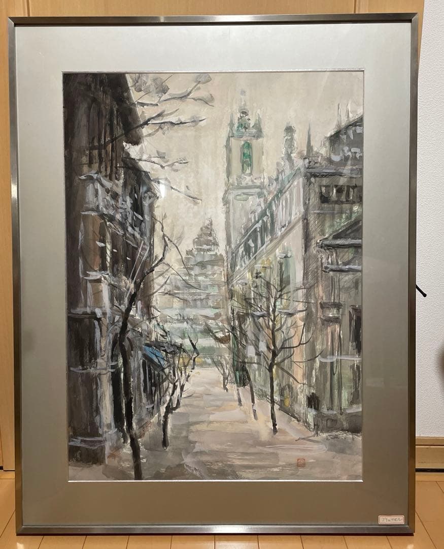 水彩画　渡部憲司 「ブリュッセル」 風景画 額装 原画　美品 須田剋太「牡丹」グワッシュ（水彩画）・6号小 絵画買取・販売の小竹美術