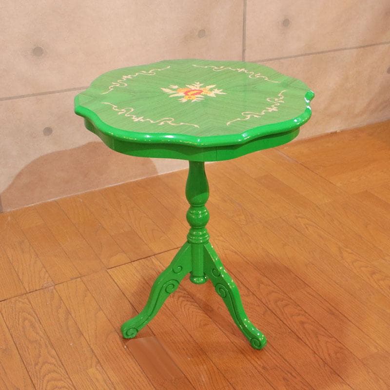 クラシック調 カフェテーブル 花柄装飾 グリーン天板 幅55cm 223-329 ティーテーブル グリーン イタリア 55cm 象嵌 カフェテーブル モザイク