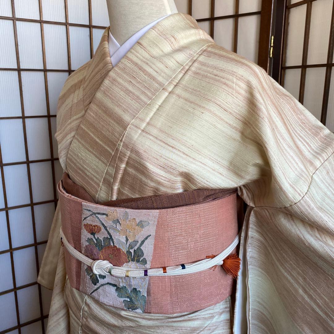 郡上紬　真綿紬　草木染　アイボリー 卸問屋本決算セール】 【草木染別誂郡上紬】 傑作手織り草木染紬 宗広