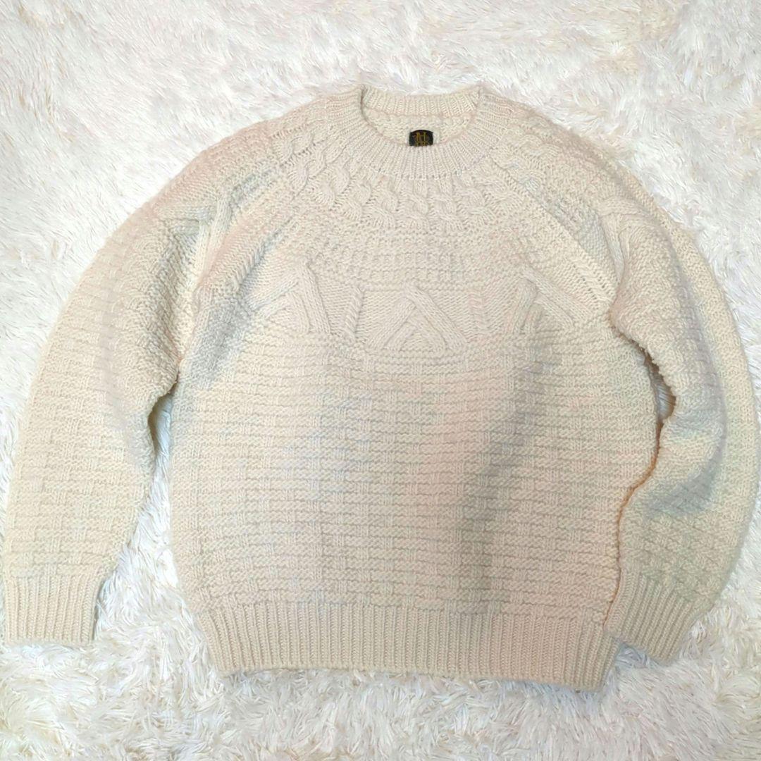 美品　BATONER SPREAD ARAN CREW NECK　ホワイト　1 BATONER】 SPREAD ARAN CREW NECK – ONENESS ONLINE STORE