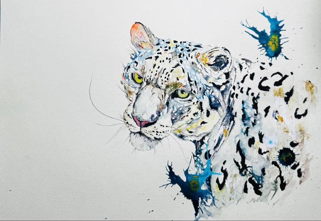 雪豹 ユキヒョウ 原画 額装済 色鉛筆画 ユキヒョウ 原画 - メルカリ