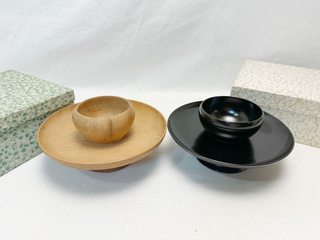 ほぼ未使用 茶道具 木製黒真塗 天目台 茶道具 欅 貴人台 2点 セット 元箱 茶道具 天目台 利休形 黒真塗り ハネ・土居部分：プラスチック製