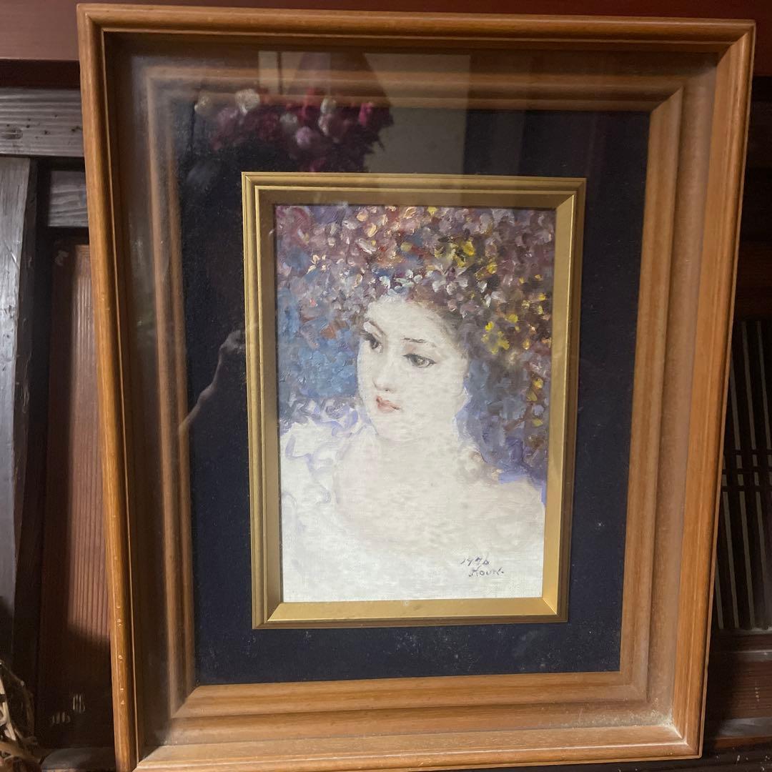 絵画　女性　油絵　直筆の本物です！ 碓井正人「ほおづえをつく女」油絵・P8号 絵画買取・販売の小竹美術